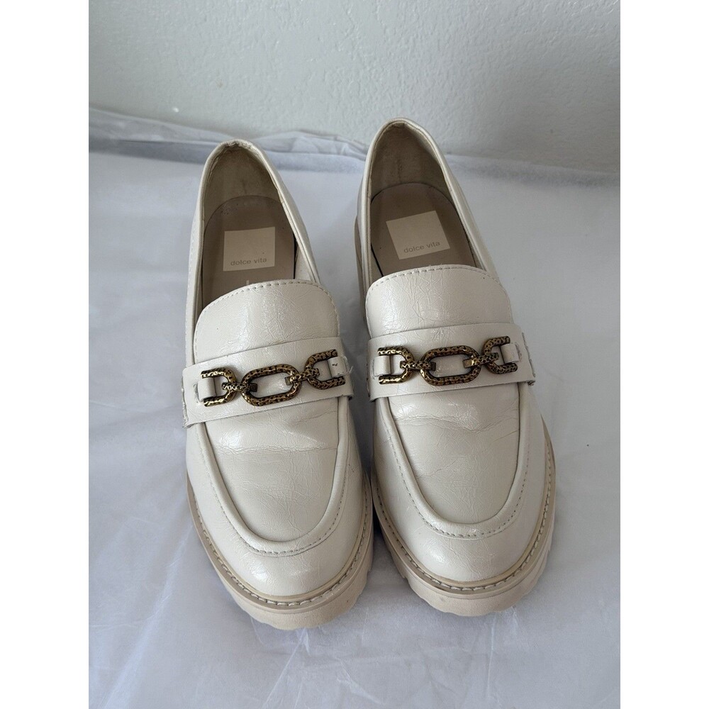 Dolce Vita Leather Heel Platform Loafers Ivory Cream Chunky Size 8 Slip On
